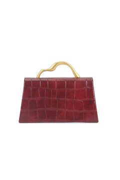 Cherry Red Croc Faux Leather Top Handle Bag