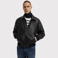 Men’s Classy Black Pu Leather Bomber Jacket