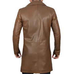 Men’s Distressed Brown Leather Winter Trench Coat