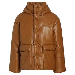 Men’s Brown Puffer Leather Bomber Jacket – Leather Down Jacket