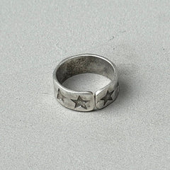 Stamped Stars Silver Band Ring