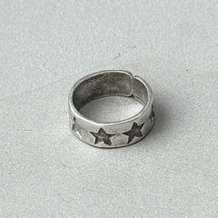 Stamped Stars Silver Band Ring