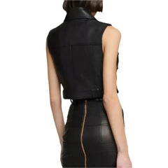 Women's Real Leather Cropped Biker Vest