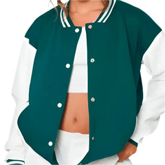 Women's Sea Green Varsity Leather Bomber Jacket